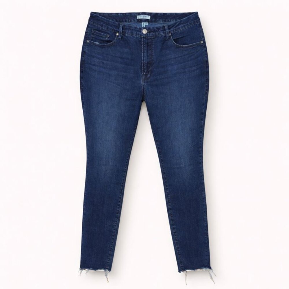 Good American Good Legs Skinny Jeans 18 Plus High Rise Raw Hem Stretch Dark Wash